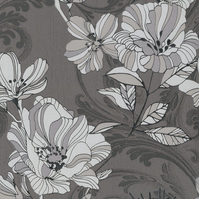 Jade Collection Embossed Selene Silver Mucha Floral Wallpaper