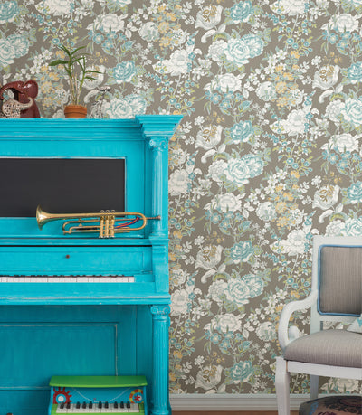 blue grey white contemporary floral wallpaper SZ001849