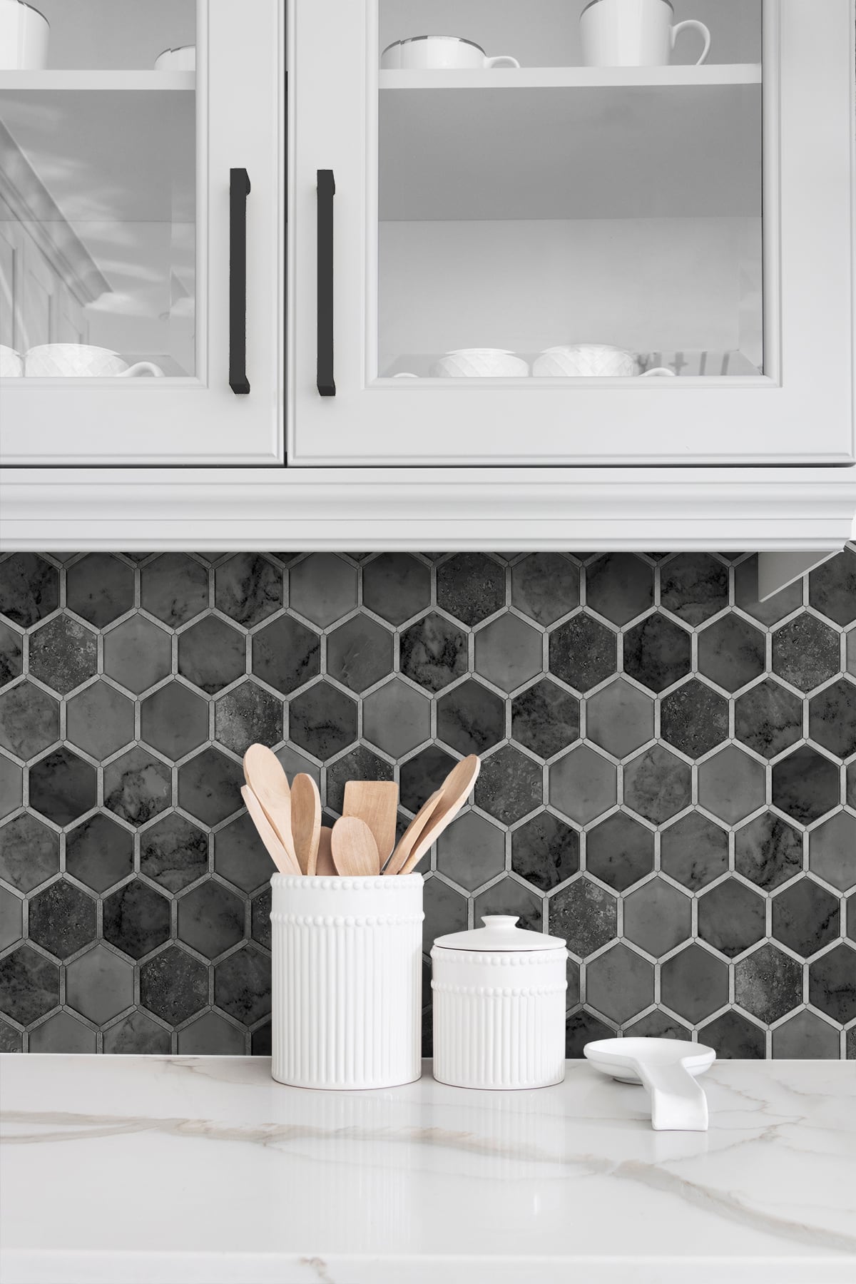 NextWall Peel and Stick Black Inlay Hexagon Geometric Wallpaper