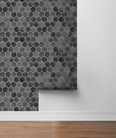 Black Inlay Hexagon Geometric Wallpaper
