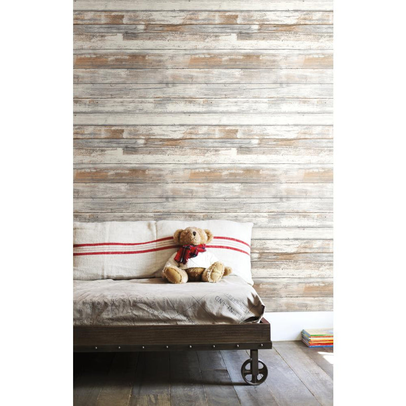 Distressed Barnwood Plank Wood Peel and Stick Wallpaper