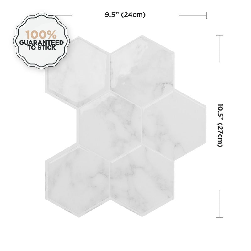 Smart Tiles Marble White Hexagon Peel and Stick Tile