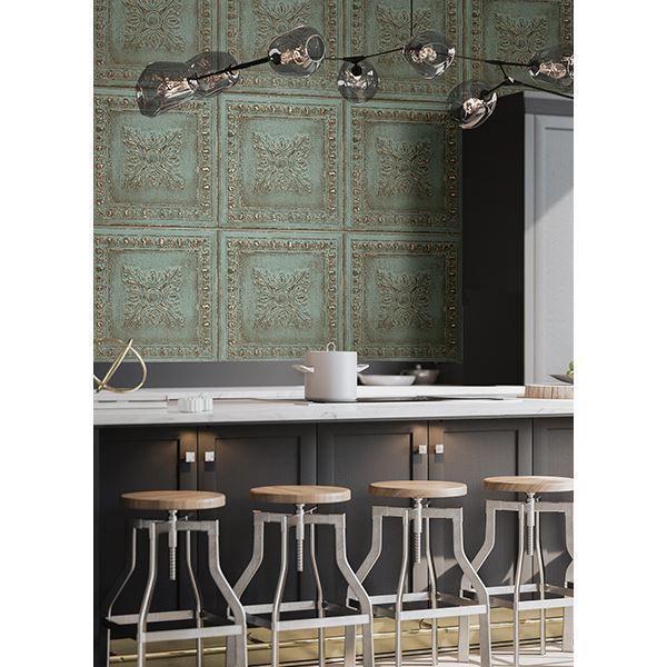 Ornamental Turquoise Tin Tile Wallpaper
