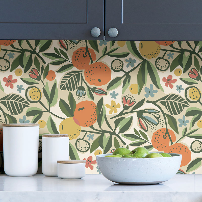 Clementine Garden Peel and Stick Wallpaper