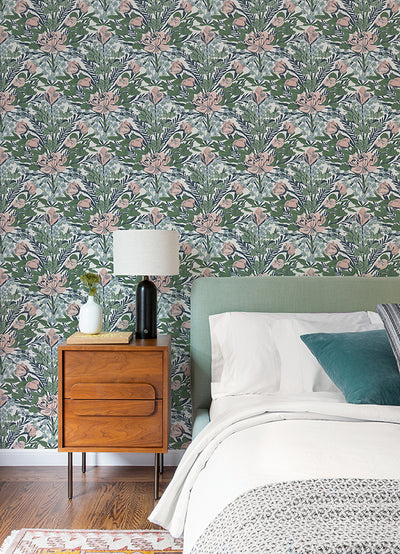 Multi Moody June Blooms Peel and Stick Wallpaper Wallpops Dylan M Collection