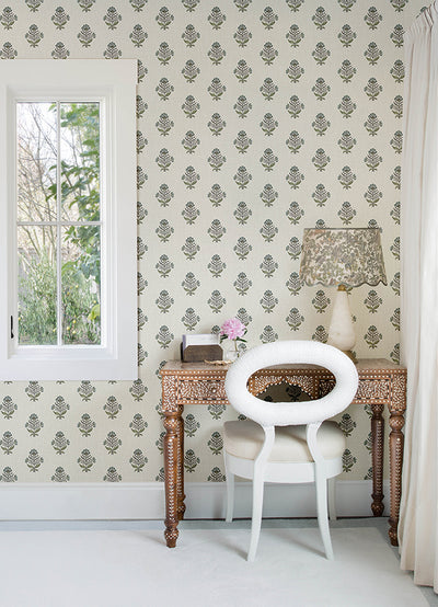 Hollyhock Floral Crest Wallpaper