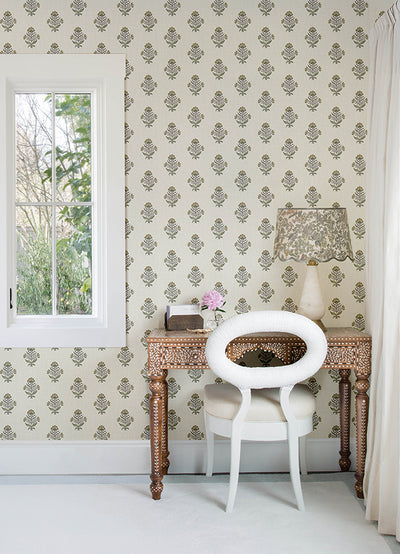 Hollyhock Floral Crest Wallpaper