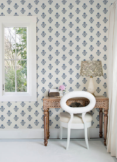 Hollyhock Floral Crest Wallpaper