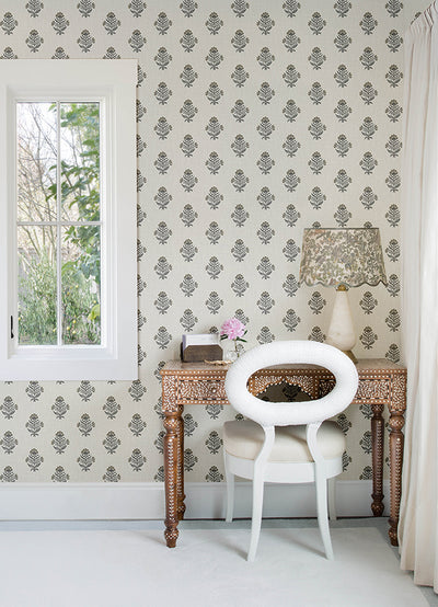 Hollyhock Floral Crest Wallpaper