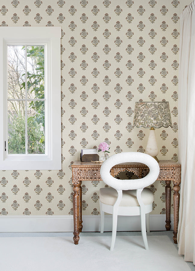 Hollyhock Floral Crest Wallpaper