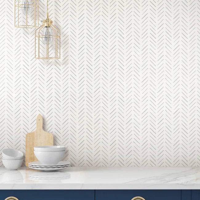 Painted Herringbone Peel and Stick Wallpaper