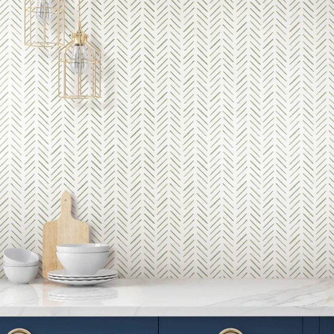 Painted Herringbone Peel and Stick Wallpaper