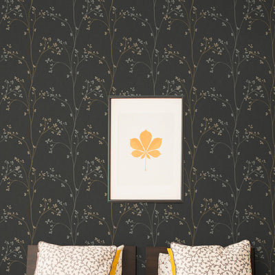 Blossom Stripe Black Peel and Stick Wallpaper