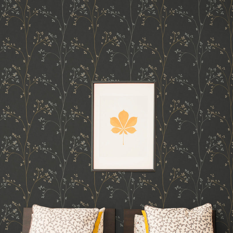 Blossom Stripe Black Peel and Stick Wallpaper