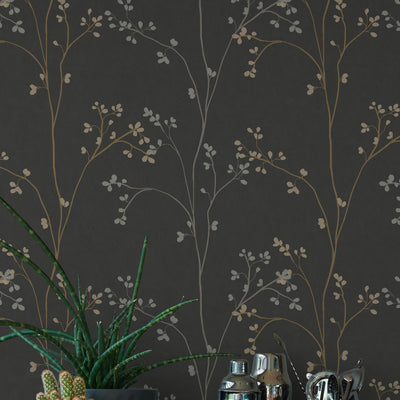 Blossom Stripe Black Peel and Stick Wallpaper