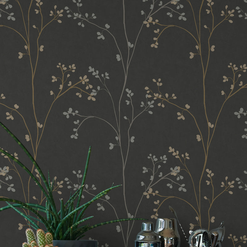 Blossom Stripe Black Peel and Stick Wallpaper