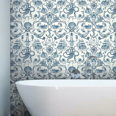 Deep Sea Toile Nautical Wallpaper