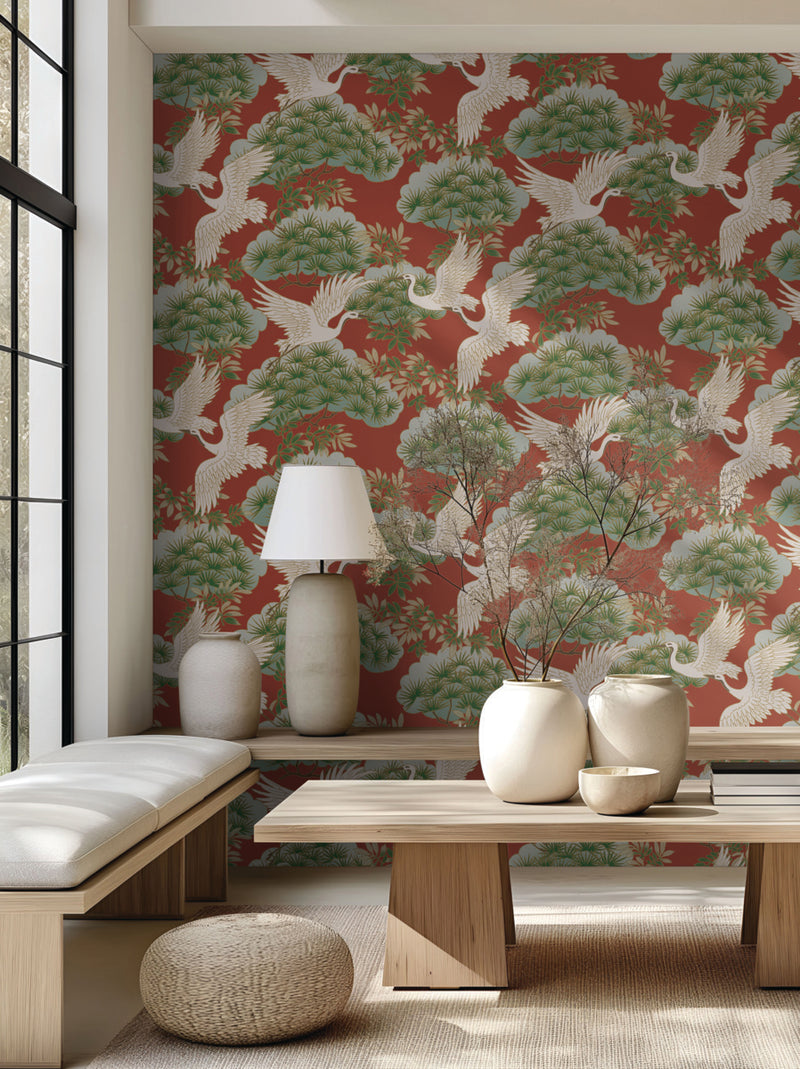 Sprig and Heron Wallpaper