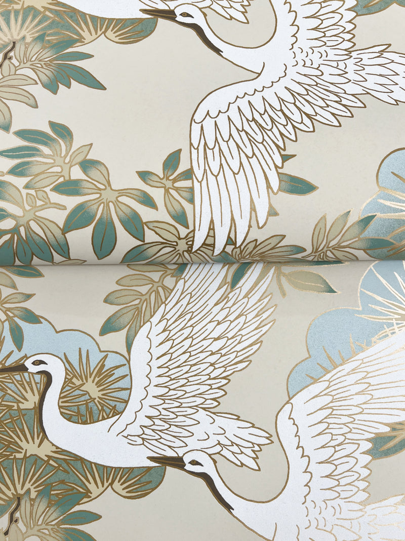 Sprig and Heron Wallpaper