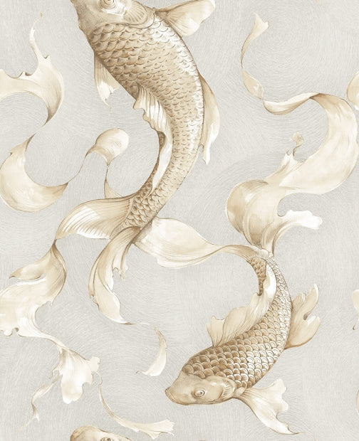 NextWall Peel and Stick Gray Koi Fish Wallpaper