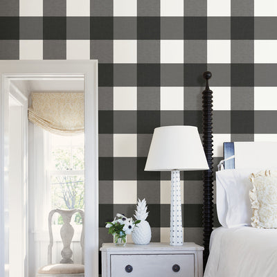 Plaid Farmhouse Black and White Peel and Stick Wallpaper