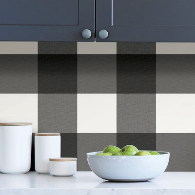 Plaid Farmhouse Black and White Peel and Stick Wallpaper