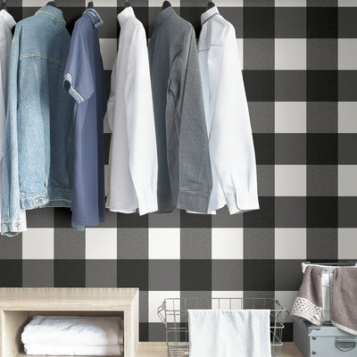 Plaid Farmhouse Black and White Peel and Stick Wallpaper