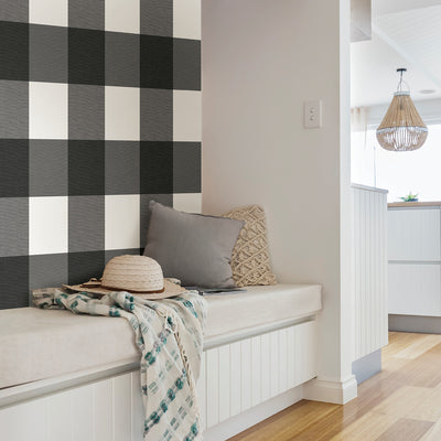 Plaid Farmhouse Black and White Peel and Stick Wallpaper