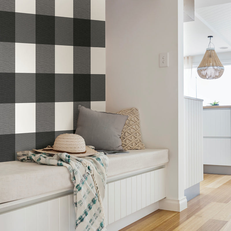 Plaid Farmhouse Black and White Peel and Stick Wallpaper