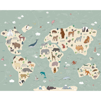 Illustration of a Children’s World Map Wall Mural