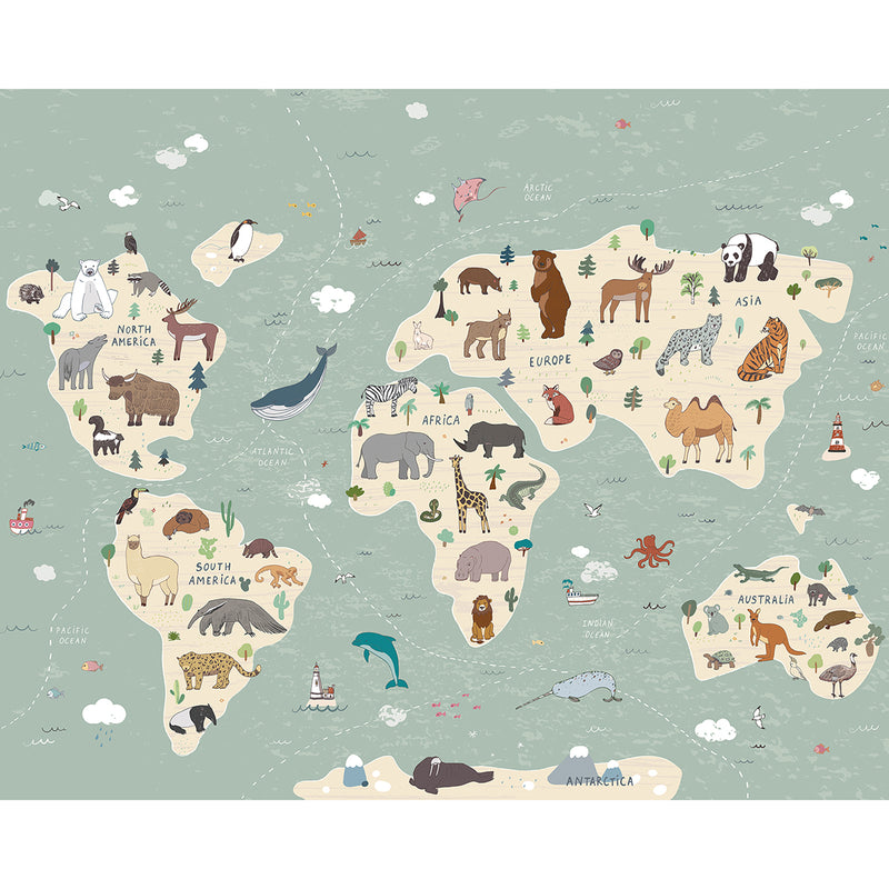 Illustration of a Children’s World Map Wall Mural