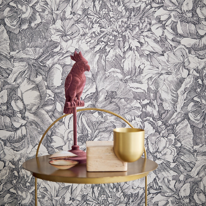 Jade Collection Eijffinger Museum Auguste Charcoal Floral Wallpaper