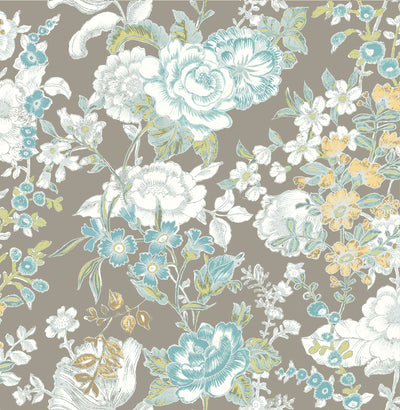 blue grey white contemporary floral wallpaper SZ001849
