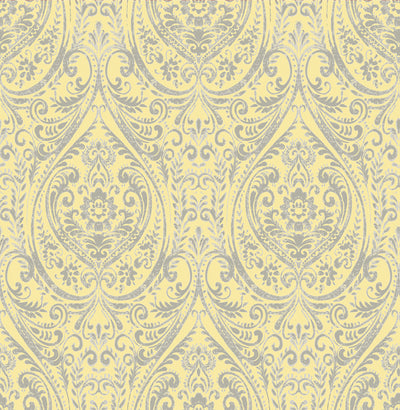 Yellow Grey Contemporary Modern Vintage Damask SZ001868