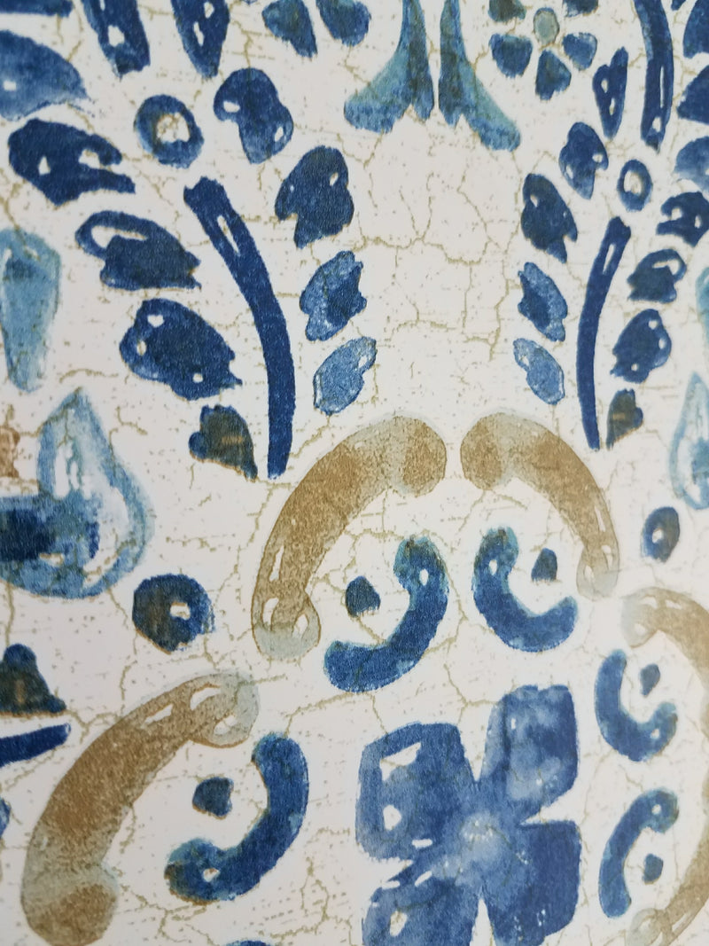 Blue Florentine Medallion Faux Tile Wallpaper