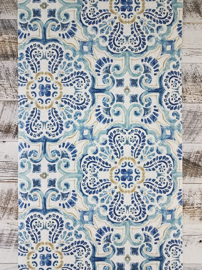 Blue Florentine Medallion Faux Tile Wallpaper