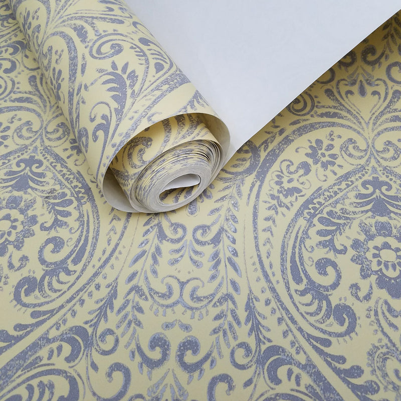 A-Street Prints Modern Vintage Gypsy Yellow Damask Wallpaper