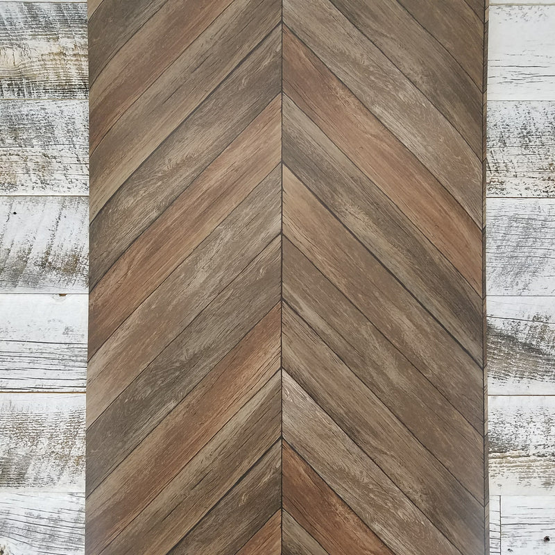Chevron Wood Plank Parisian Brown Parquet Wallpaper