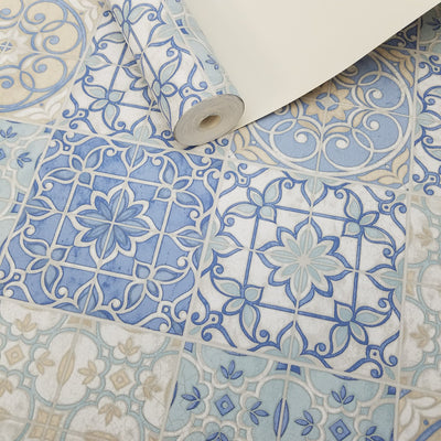 Pretty Mosaic Tiles in Blue Wallpaper