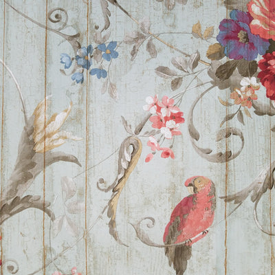 Blue Book Parrots Bird Rose French Cottage Wallpaper