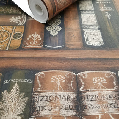 Trompe l'oiel Library Book Shelf Wallpaper