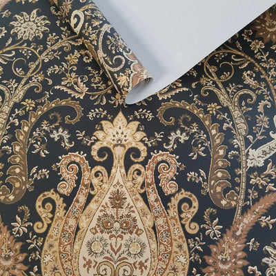 Waverly Byzance Copper and Black Damask Wallpaper