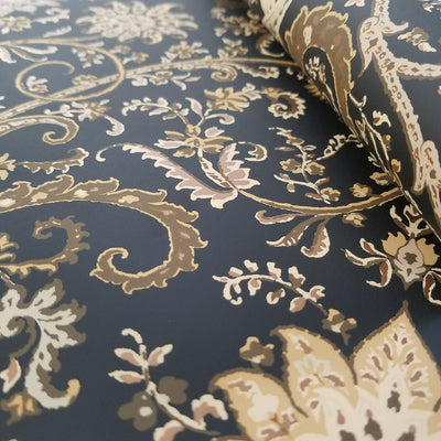 Waverly Byzance Copper and Black Damask Wallpaper