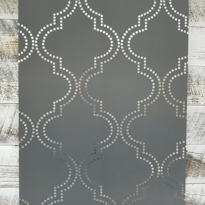 A Street Prints Tetra Charcoal and Metallic Silver Quatrefoil
