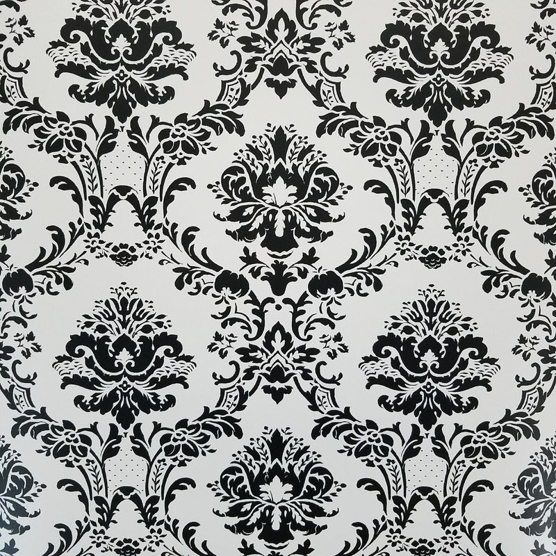 Black and White Victorian Damask Wallpaper