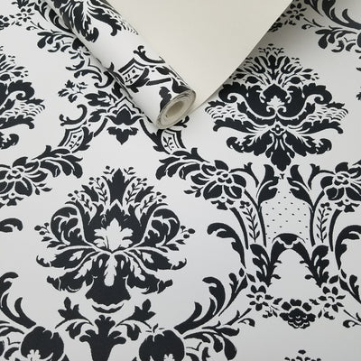 Black and White Victorian Damask Wallpaper