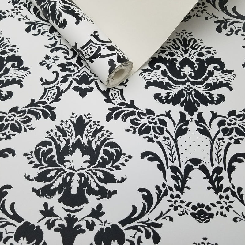 Black and White Victorian Damask Wallpaper