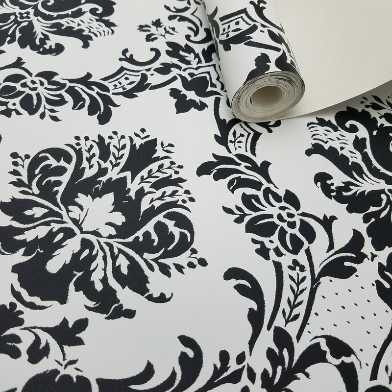 Black and White Victorian Damask Wallpaper