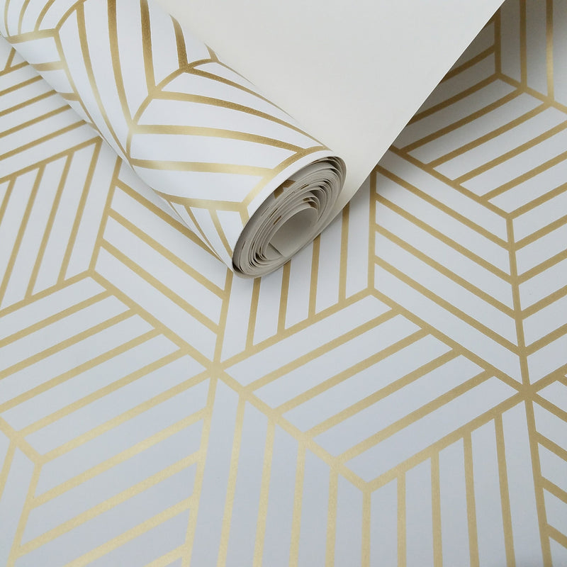Geometric Gold Hexagon Peel and Stick Mid Century Modern Wallpaper
