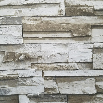 Rustic Lodge Stack Stone Brown 3D Peel and Stick Wallpaper